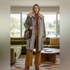 1960 BACARA STYLED BY FAIRMOOR FRANCE MONGOLIAN LAMB REAL MINK FUR COLLAR COAT